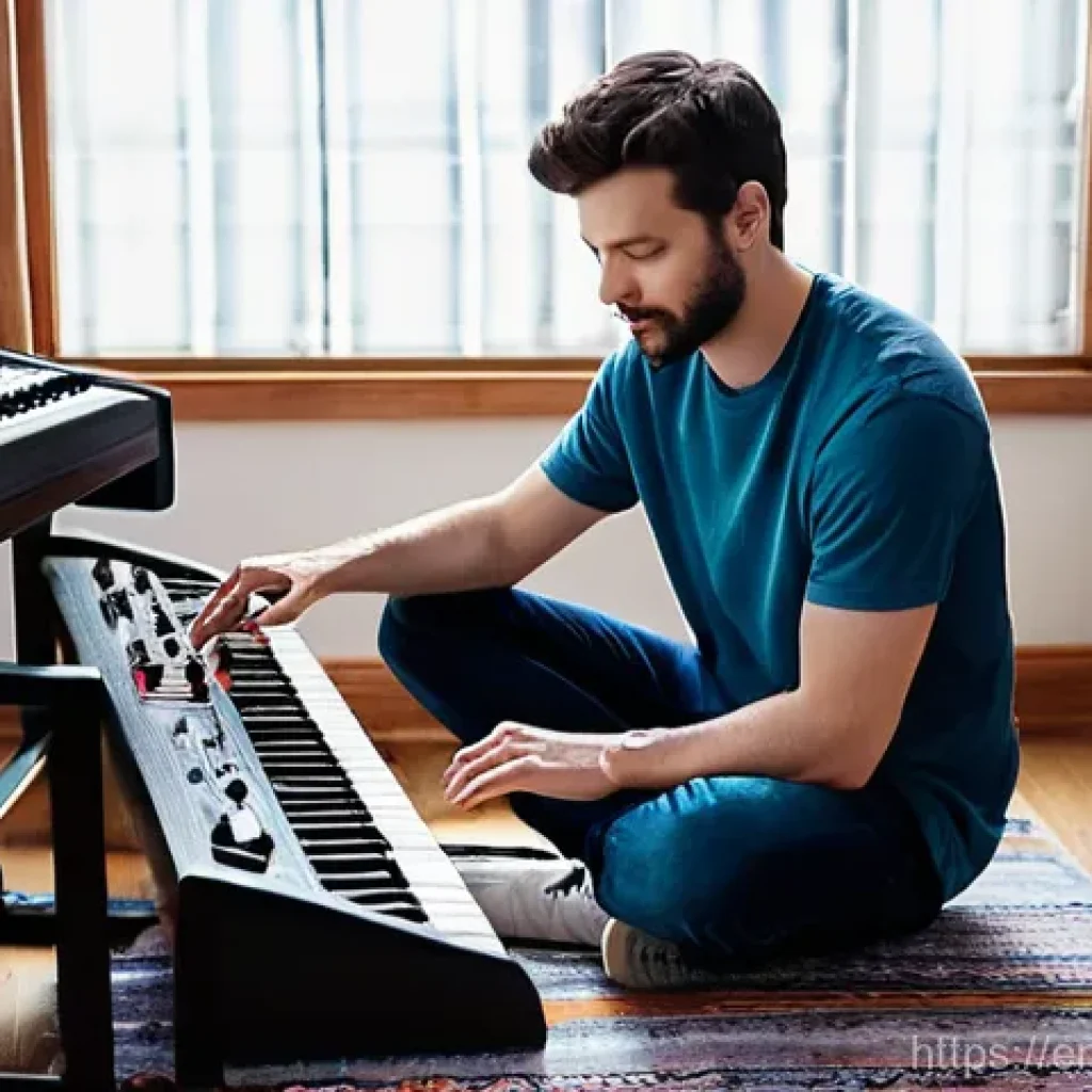 기타 고급 연주 테크닉 - Polyrhythmic Harmony in a Creative Hub**

**Prompt:** A focused musician, approximately 25-35 years ...