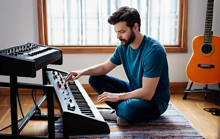 기타 고급 연주 테크닉 - Polyrhythmic Harmony in a Creative Hub**

**Prompt:** A focused musician, approximately 25-35 years ...