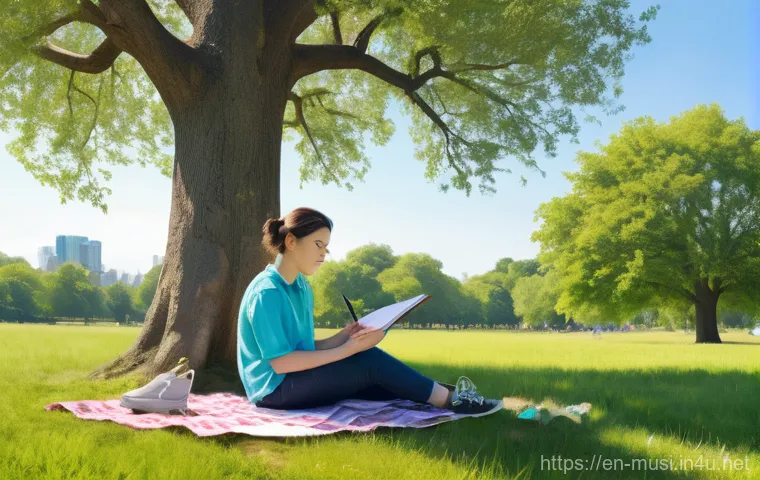 기타 연습 장소 추천 - A focused young woman, around 20-25 years old, with her hair tied back, is deeply engrossed in study...