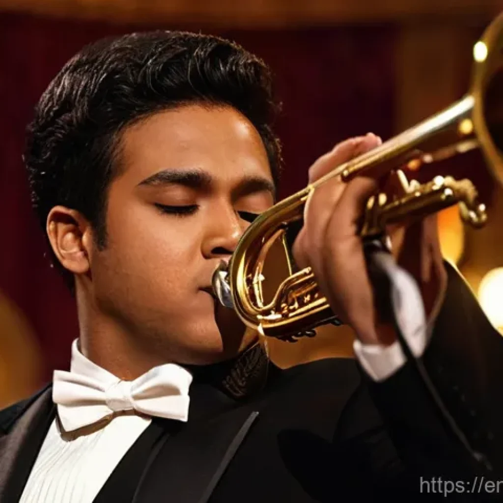 트럼펫 명곡 소개 - **Prompt:** A highly detailed, realistic photograph capturing a male or female classical trumpet sol...