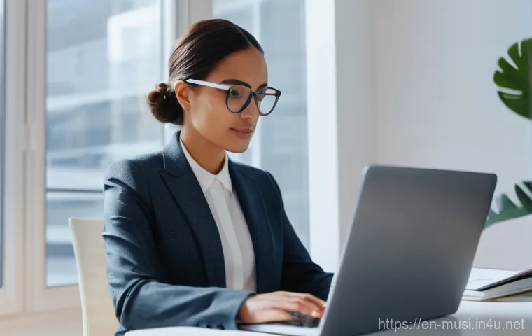 기타 트렌드 변화 - **Prompt:** A diverse professional (e.g., a woman in her early 30s) is sitting at a sleek, minimalis...